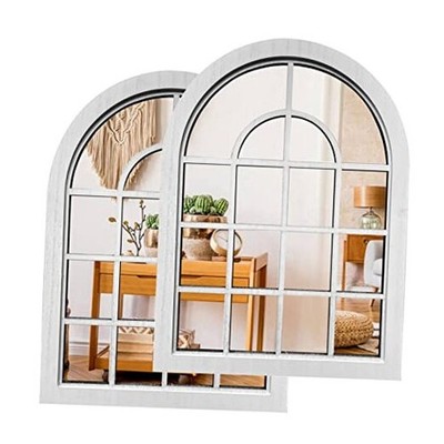 2PCS Arched Window Wall Mirror,Rustic Farmhouse Accent Mirror, Arch White Set