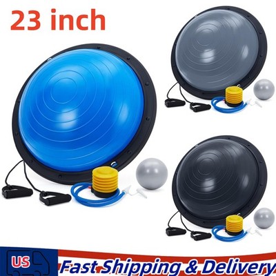 23'' Half Exercise Ball Trainer Yoga Balance Stability Ball Resistance Band New