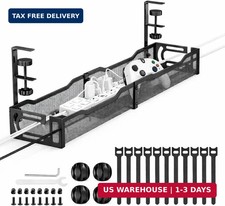 Under Desk Cable Management Tray - 25" Metal Cable Organizer with Clamp Mount, N