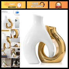 Elegant Gold Ceramic Vases Set of 2 - Stylish Flower Holders for Home Decor
