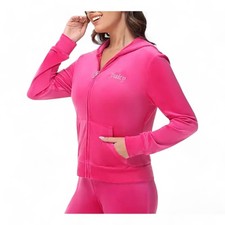 Juicy Couture Women's Bling Velour Hoodie with Rhinestone Logo, Full Zip Hooded