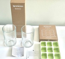 2 Nespresso Barista Recipe Glass Large Hot Cold Coffee+ Ice Tray Pistachio Green
