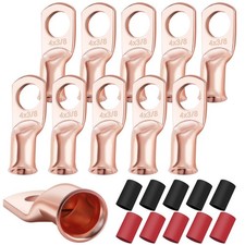 XHF 10PCS 4 AWG3/8 Heavy Duty Battery Lugs with 31 Heat Shrink Tubing, Ring T...