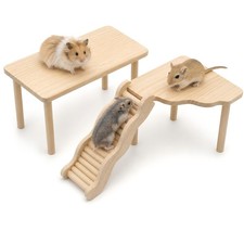 3 PCS Wooden Hamster Platform Set Climbing Ladder Habitat Enrichment Hub