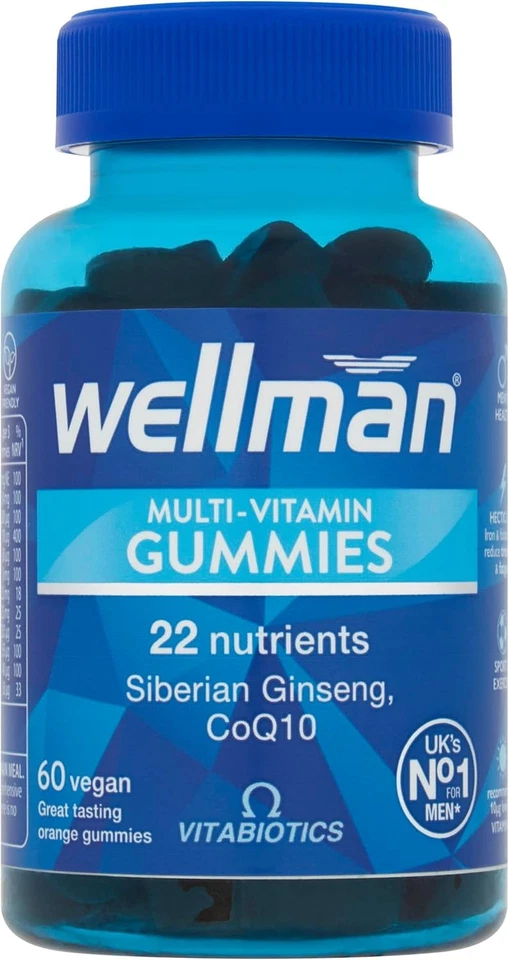 Multivitamin Chewable Vegan Gummies for Men, Wellman 60 count (Pack of 1)