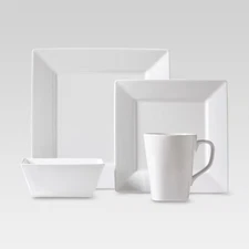16pc Porcelain Square Dinnerware Set White - Threshold