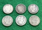 Barber Quarter Lot of 6 Coins - 90% Silver - Detail Remains - Worth a look!
