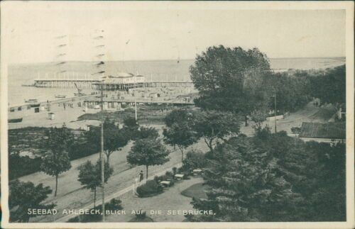 Postcard seaside resort Ahlbeck view of the pier 1929 (No.9825)