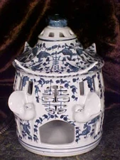 LAST1 HVY HP COBALT ORIENTAL BIRDHOUSE/LANTERN/VOTIVE/FAUX PLANT LIFESIZE BIRDS 