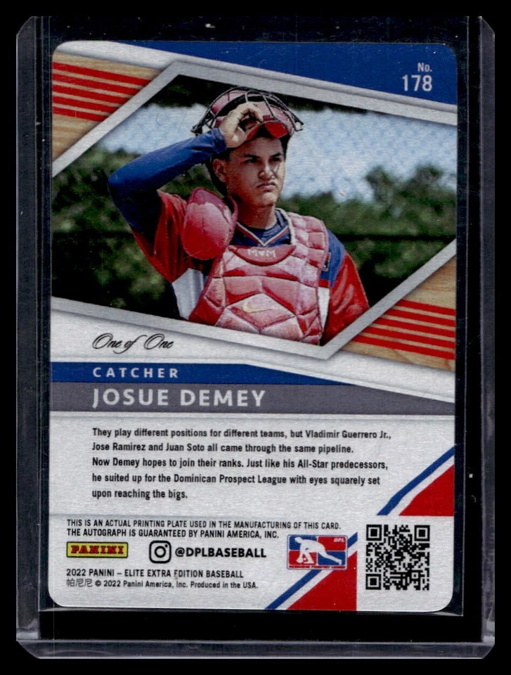 2022 Panini Elite Extra Edition Josue Demey Printing Plate 1/1 Autograph #178 - Image 2 of 2