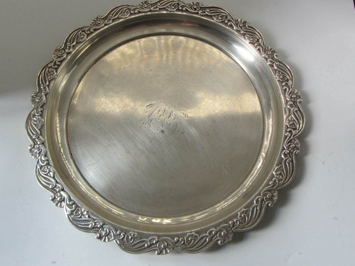 Antique Serving 10.5" Plate Quadruple Plate Hard White Metal LLO - Picture 2 of 8