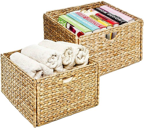 Basket Bin Set Handwoven Closet Foldable Cube Storage Organizer Box 2 Pack Brown - Picture 2 of 3