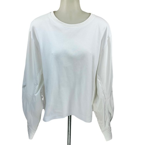 Athleta White Crew Neck Long Button Sleeve Pullover Shirt Body Soft Size L