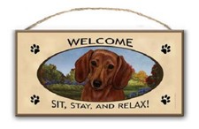 Wood Welcome Sign - Dachshund Red 