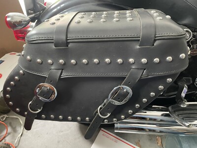 Dyna Leather Pro Detachable Leather Studded Saddlebag Black