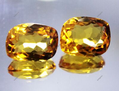 17 Ct CERTIFIED Natural Brazil Imperial Topaz Cushion Yellow Loose Gemstone Pair