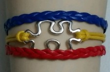AUTISM AWARENESS ADJUSTABLE LEATHER BRACELET - PUZZLE -6 1/2"-8 1/2"- 290