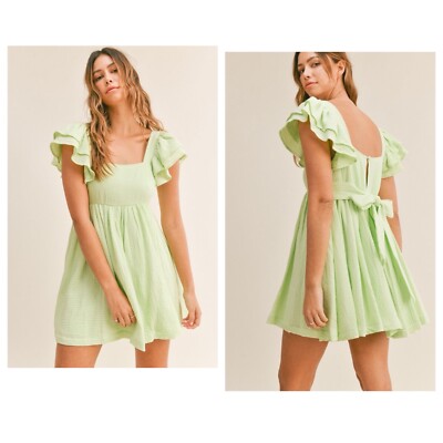 MABLE Juniors solid gauze ruffle shoulder pockets flare mini dress green Sz L | eBay MABLE Juniors solid gauze ruffle shoulder pockets flare mini dress green Sz L | eBay
