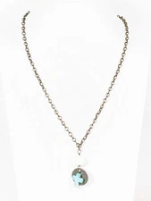 Bronze Tone Silver Tone Create Blue Stone Cross Pendant Necklace 18 in