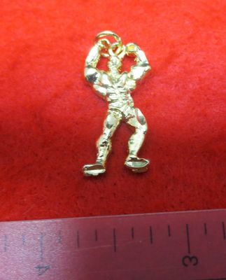 14KT GOLD PLATED WEIGHT LIFTER FLEXING 3D CHARM - 2241