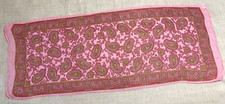 Vintage Glentex 100 Silk Sheer Scarf Hand Rolled Pink Paisley 42x16in Japan