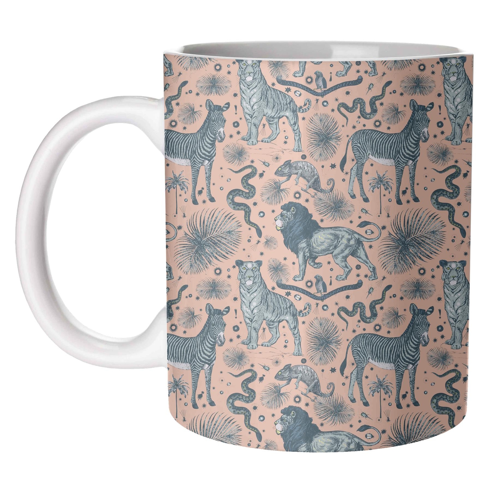 Exotic Animal Safari Mug Coffee Tea Ceramic Cup Jungle Maximalist Decor Salmon