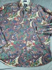 Vtg Ralph Lauren Chaps Mens Extra Large Paisley Button Aligator Car Dress Shirt