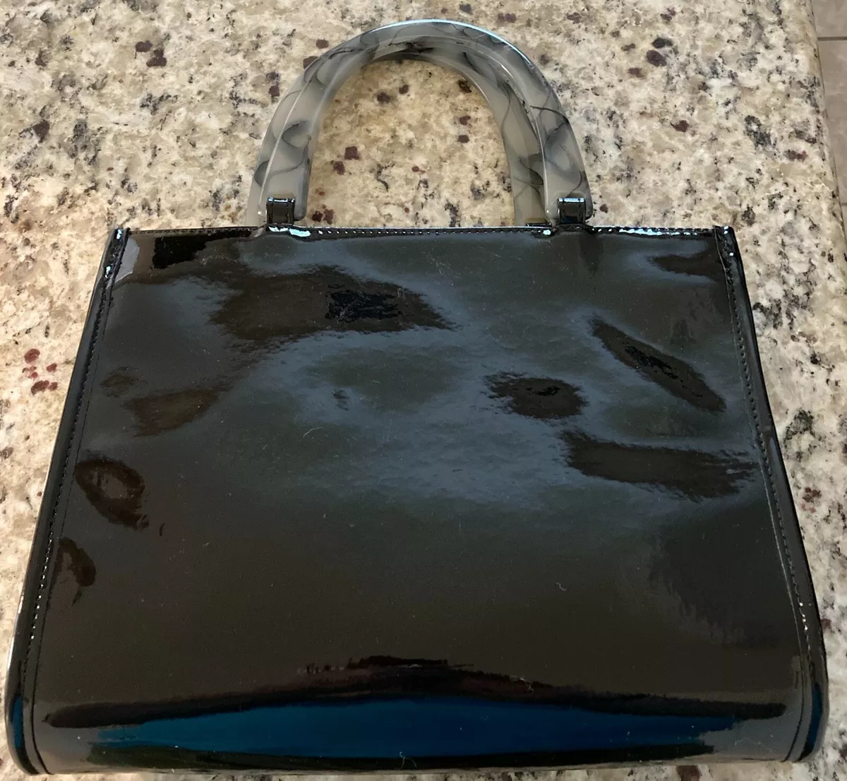 Vintage NEIMAN MARCUS Black patent leather bag purse with plastic handles