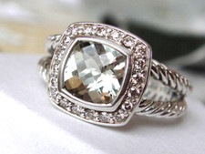 750 DAVID YURMAN , SS ALBION 7mm SAGE PRASIOLITE DIAMOND CABLE RING size 7