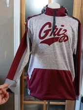 University Of Montana Hoodie Griz Burgundy Grey Plaid Hood Sz XL NWT ProSphere