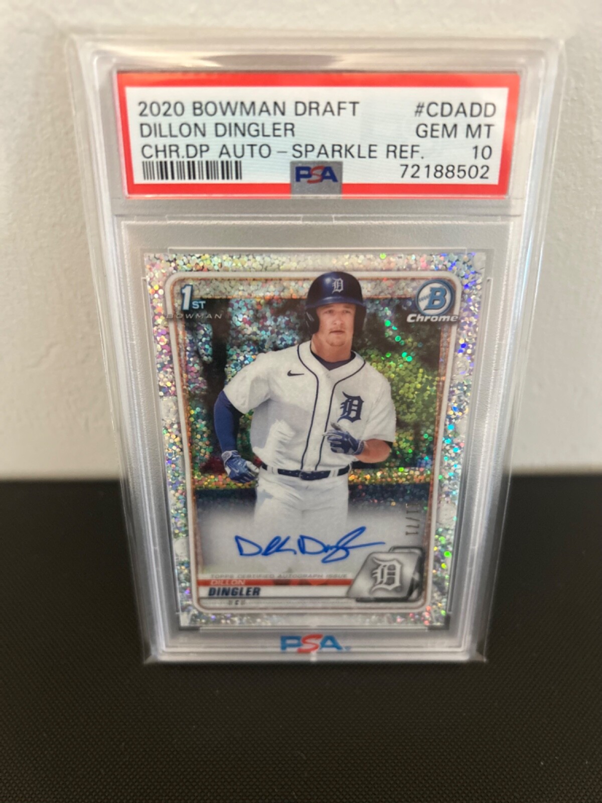 2020 Bowman Draft Chrome DP Auto Sparkle Ref Dillon Dingler PSA 10 11/71