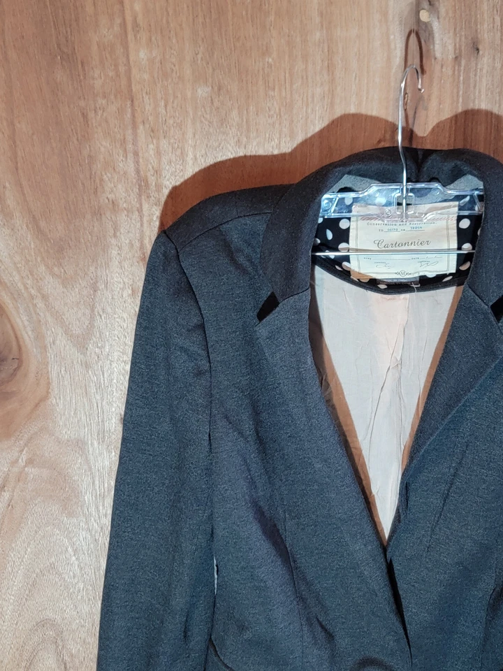 Cartonnier Chaqueta Blazer Mujer M Sencillo Pecho 1 Botón Hombrera Gris Foto 2 de 4