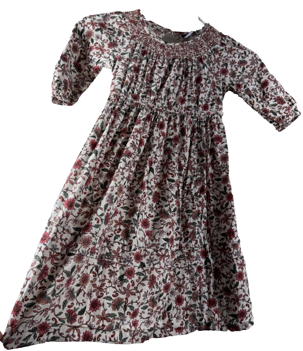 Old Navy Spring Floral Dress Girls Size 4T Ivory Red Button Back 3/4-Sleeve Old Navy Spring Floral Dress Girls Size 4T Ivory Red Button Back 3/4-Sleeve