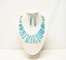 Turquoise Dangle Shell Bead Choker Necklace/Earrings