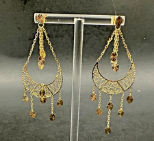 14k Solid Yellow Gold Filigree, Drop Style, Stud Earrings