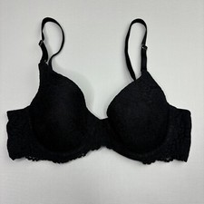 Vintage Maidenform Bra 34B Black Lace Lined Underwire Adjustable 7999