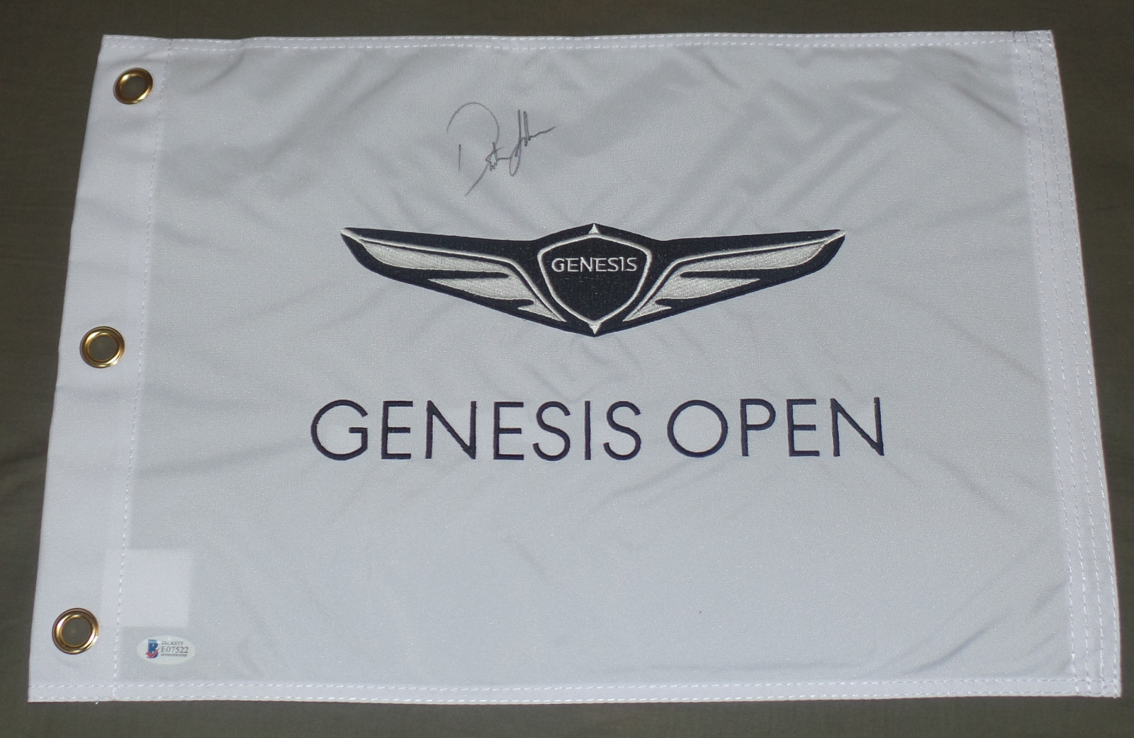 Dustin Johnson Autographed Signed AUTO'D 2018 GENESIS OPEN FLAG BAS COA US OPEN CHAMP PGA 