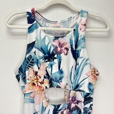 6 Shore Road Cutout Bodycon Tropical Floral Maxi Slits Racerback Tank Dress M