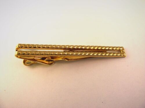 Vintage Tie Bar Clip: See Through Middle Rope Design Border Gold Tone - 第 1/4 張圖片