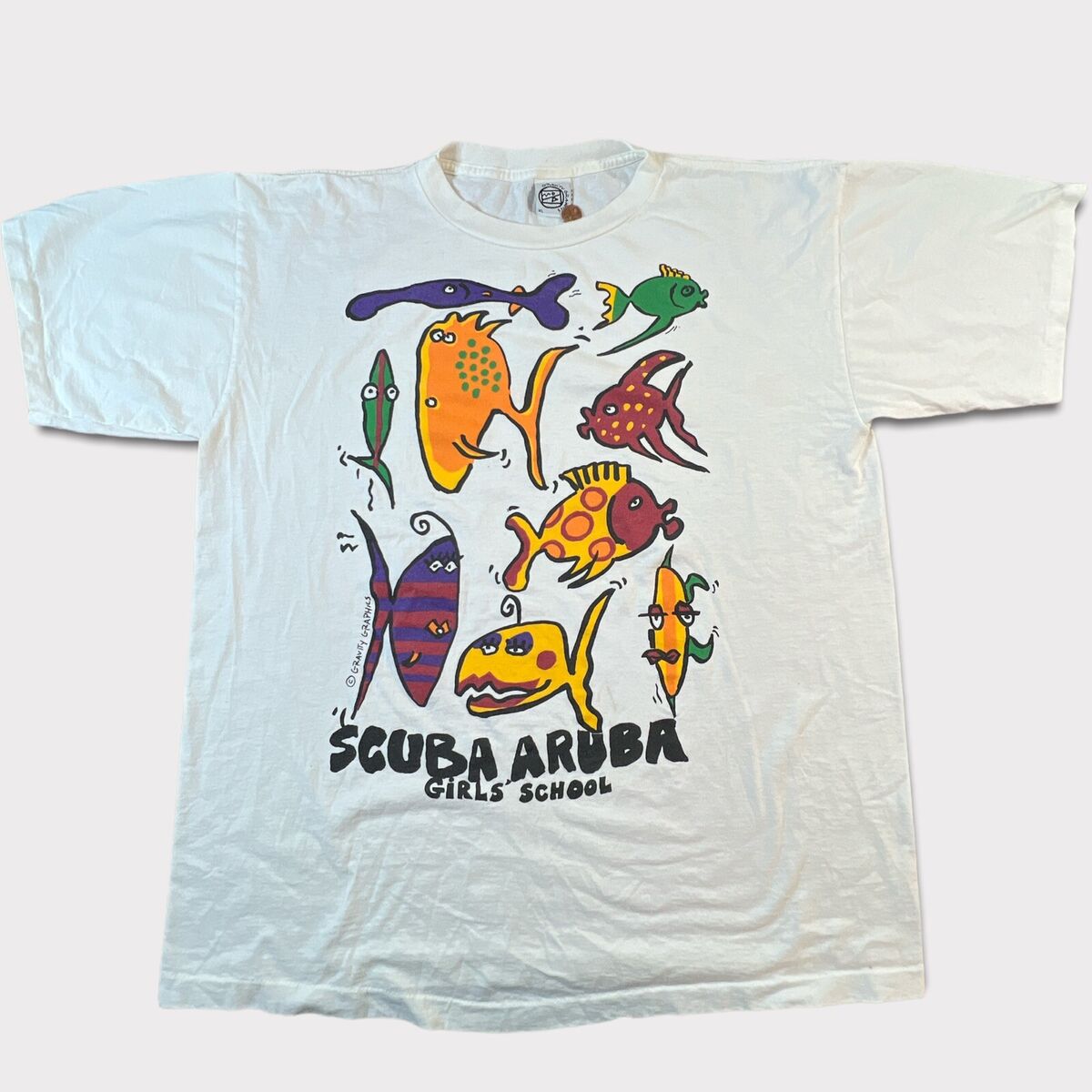 VTG 90s S/S Gravity Graphics Scuba Aruba Fish Animal Graphic T-shirt Size-XL