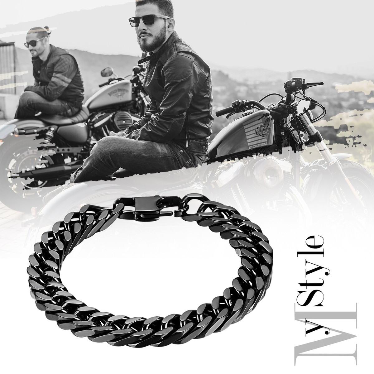 Bracciale A Catena Nera Per Motociclisti, Uomini E Motociclisti - Foto 4