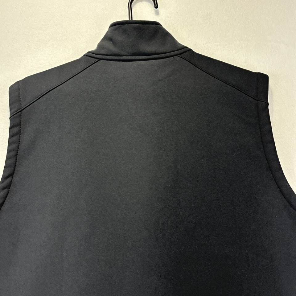 LL BEAN Mens L Soft Shell Vest Black Outdoor Full Zip Cinch Fleece