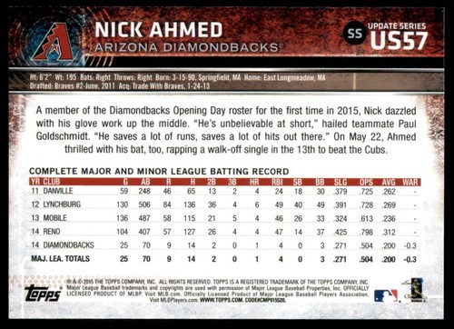 2015 Topps Update #US57 Nick Ahmed - Picture 2 of 2