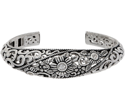 QVC Or Paz Sterling Silver Crystal Quartz Accent Filigree Cuff