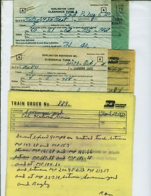 BURLINGTON NORTHERN RAILROAD TRAIN ORDERS (25) SAVANNA YARD, ILLINOIS ...