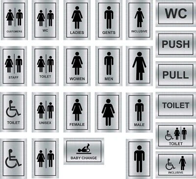SIGN SERVICES UK LTD TOILET DOOR SIGNS BRUSHED SILVER METAL LADIES GENTS UNISEX DISABLED BABY CHANGE