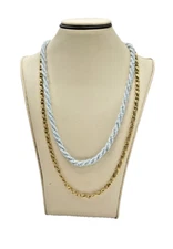 2 Gold-Plated Blue Beaded / Chain Link Necklaces 20" / 28"