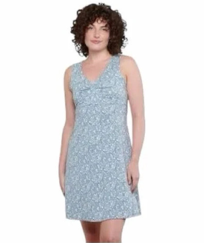 Toad & Co Rosemary Dress M Blue White Floral Flower Sleeveless V Athleisure EC