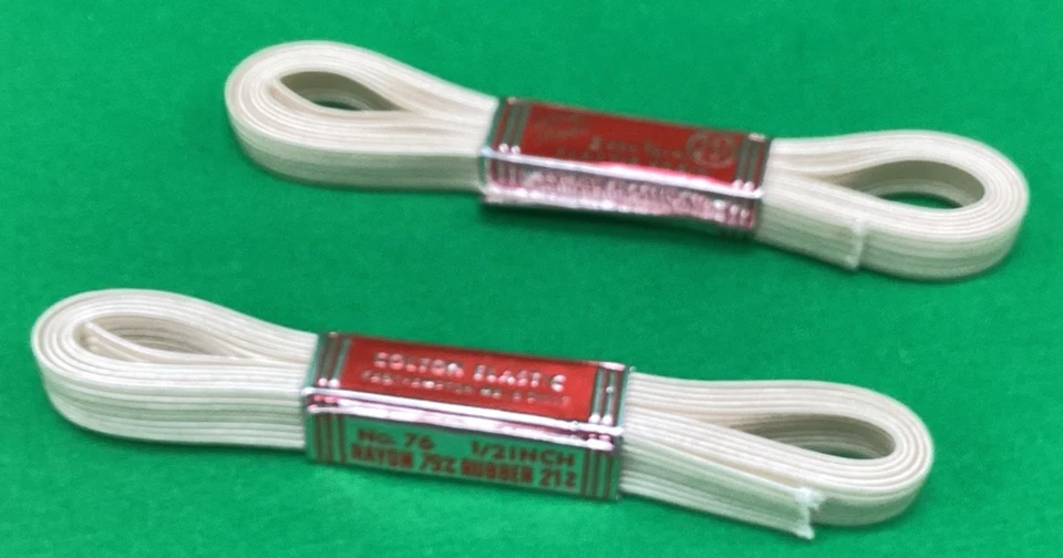 Vintage Colton Elastic Braid, White 1/2" 1.5 yards, 3/8" 2 yards, rayon rubber - Image 2 of 2