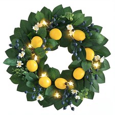 18" Spring Summer Wreaths for Front Door, Artificial Lemon Wreath with LED St...